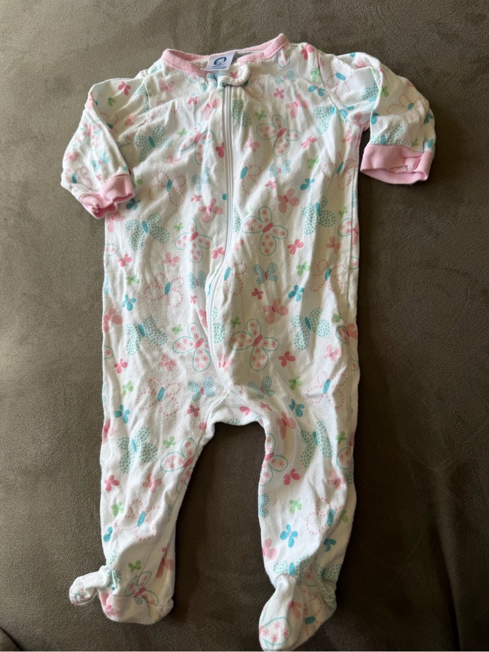 Gerber White Footed One-Piece with Pink Trim & Pastel Butterfly Print Free🎉